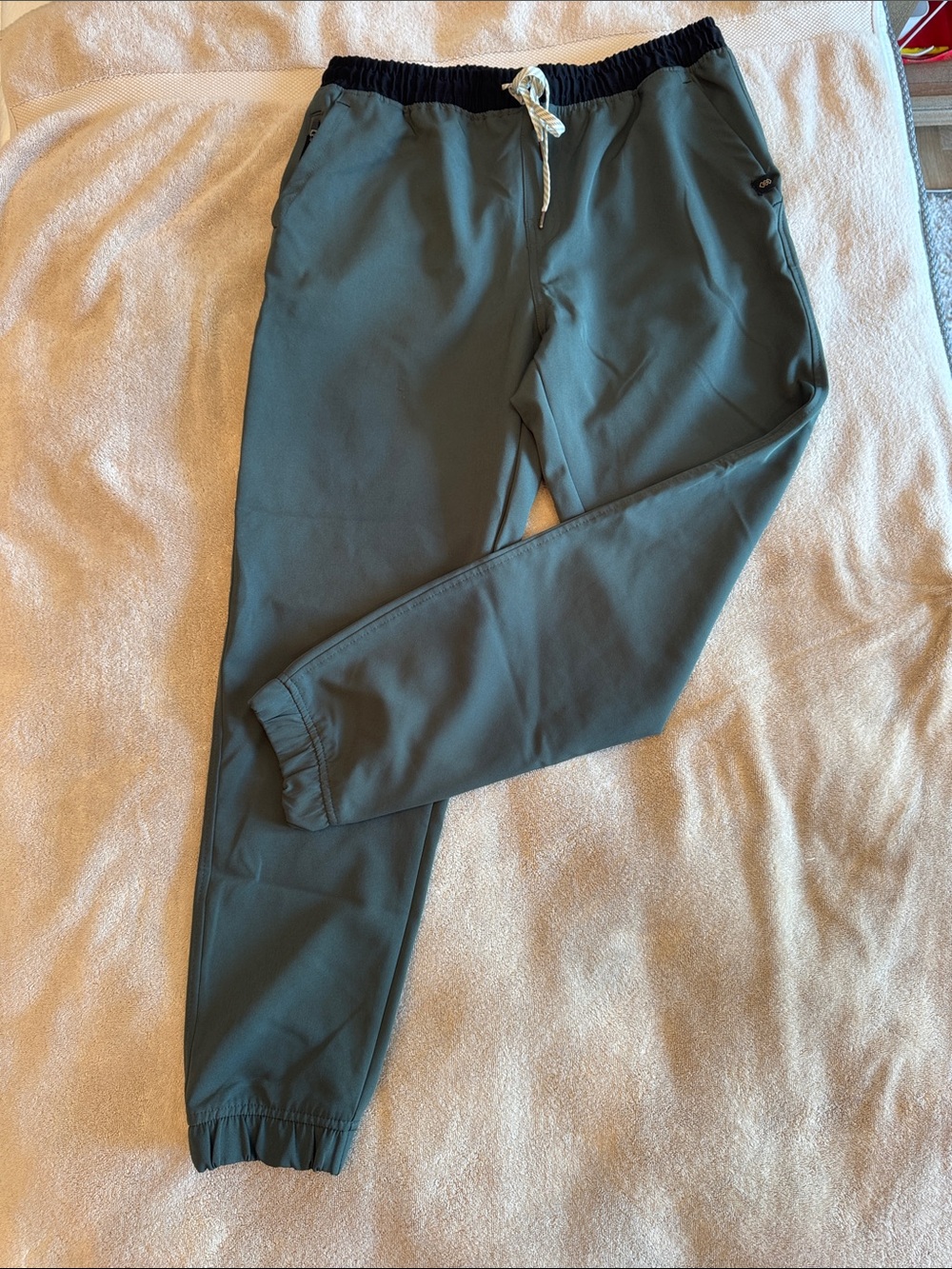 Discovery Men's Olive Green Joggers with Black Elastic Waistband and Drawstring